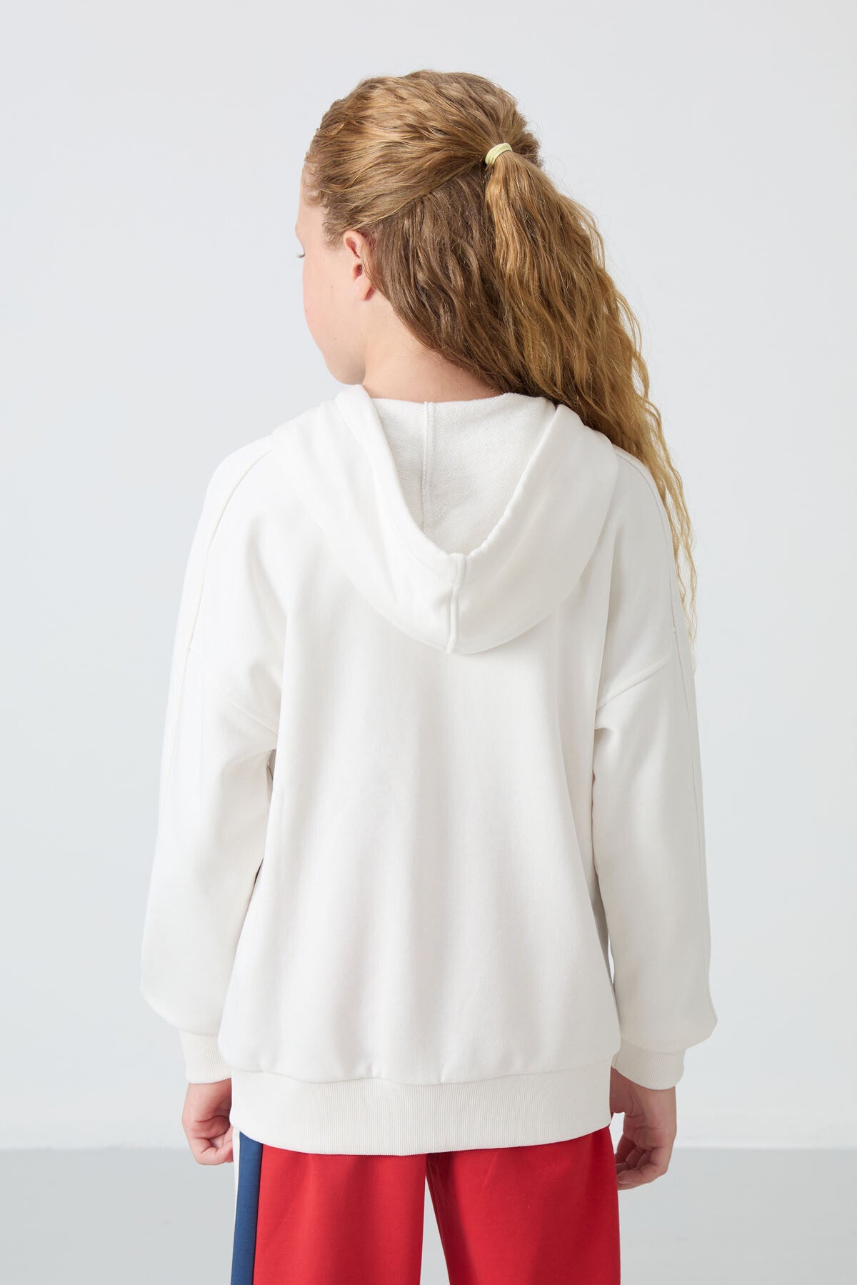 Light Beige Cotton Fleece-Lined Soft Textured Standard Fit Embroidered Girls' Sweatshirt - 75149