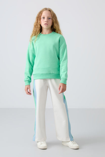 Ecru Slit Detailed Pocket Wide Leg Girls' Tracksuit Bottom - 75141