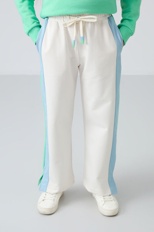 Ecru Slit Detailed Pocket Wide Leg Girls' Tracksuit Bottom - 75141