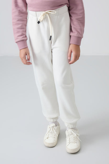 Ecru Cotton-Lined Fleece-Lined Soft Textured Standard Fit Embroidered Girls' Tracksuit Bottom - 75158