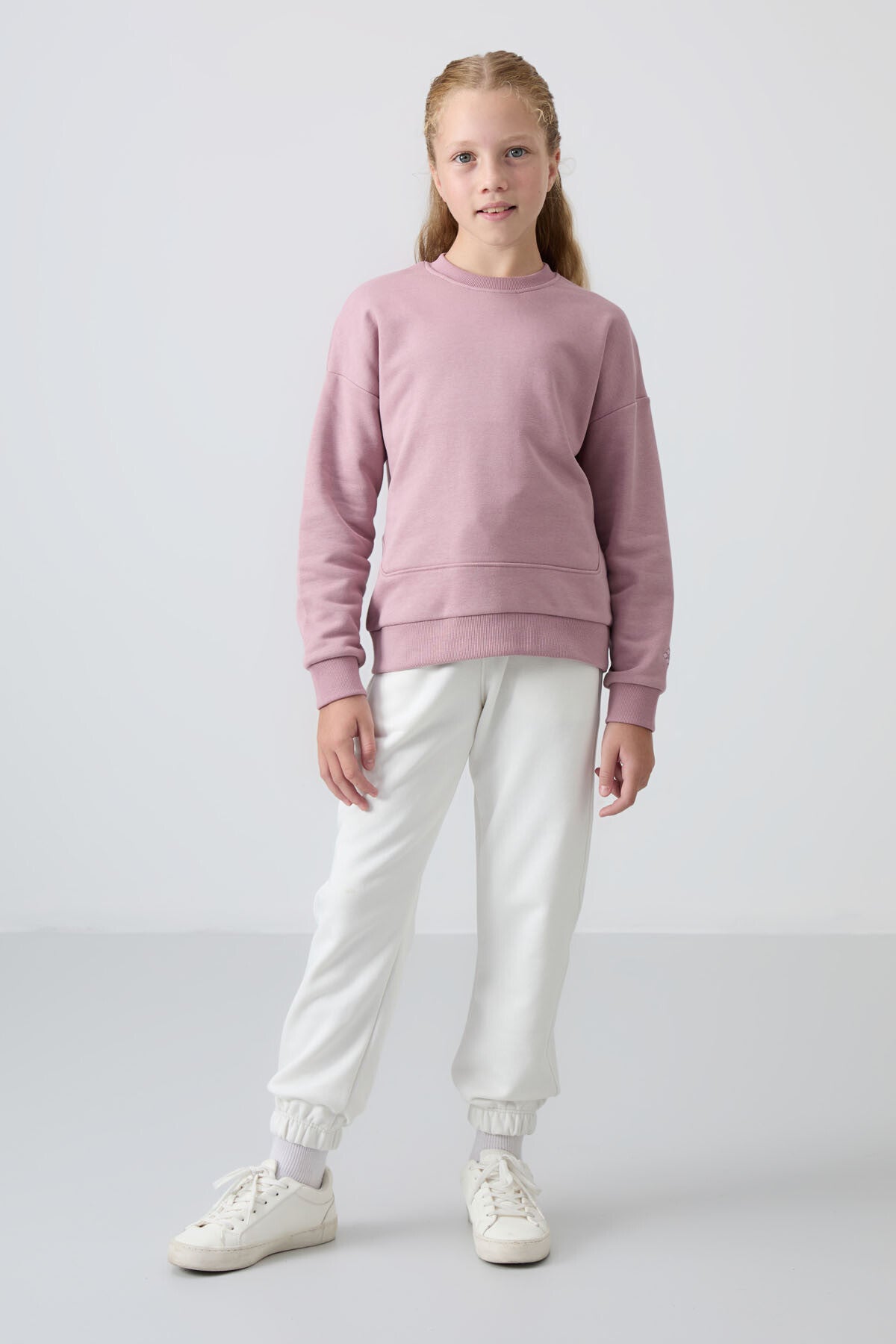 Ecru Cotton-Lined Fleece-Lined Soft Textured Standard Fit Embroidered Girls' Tracksuit Bottom - 75158