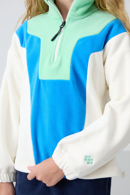 Ecru Thick Soft Textured Oversize Embroidered Fleece Girls' Sweatshirt - 75153