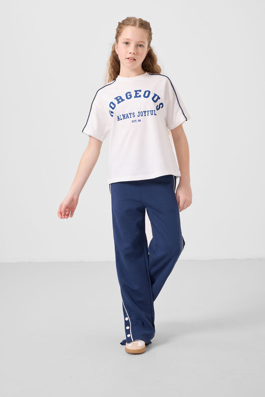 Round Collar Printed Wide Sleeve Standard Fit Girls Tracksuit Set