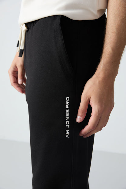 Beige Black Cotton Thick Soft Textured Oversize Fit Basic Men's Tracksuit Set - 85261