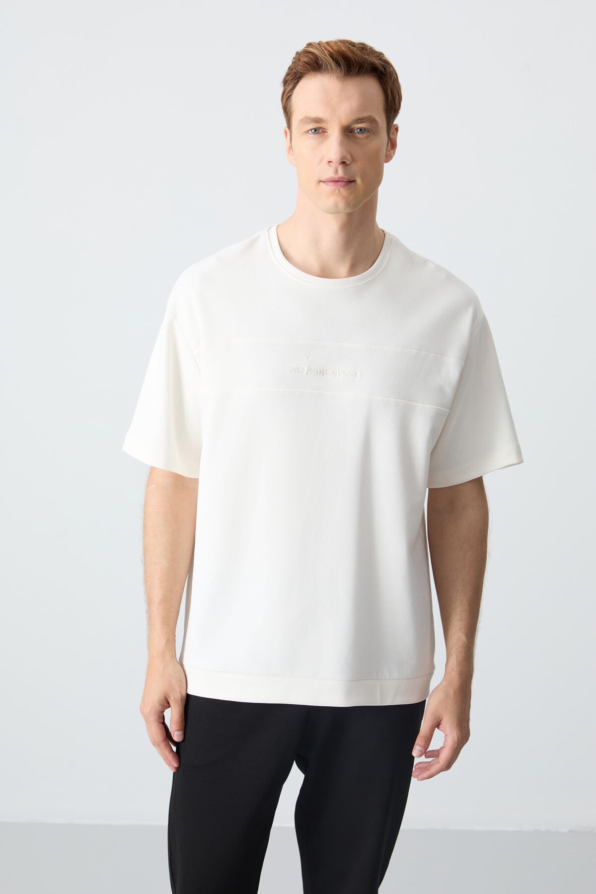 Beige Black Cotton Thick Soft Textured Oversize Fit Basic Men's Tracksuit Set - 85261