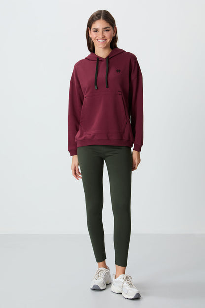 Purple Compact Cotton Thick Smooth Textured Hooded Oversize Fit Women's Sweatshirt - 97291