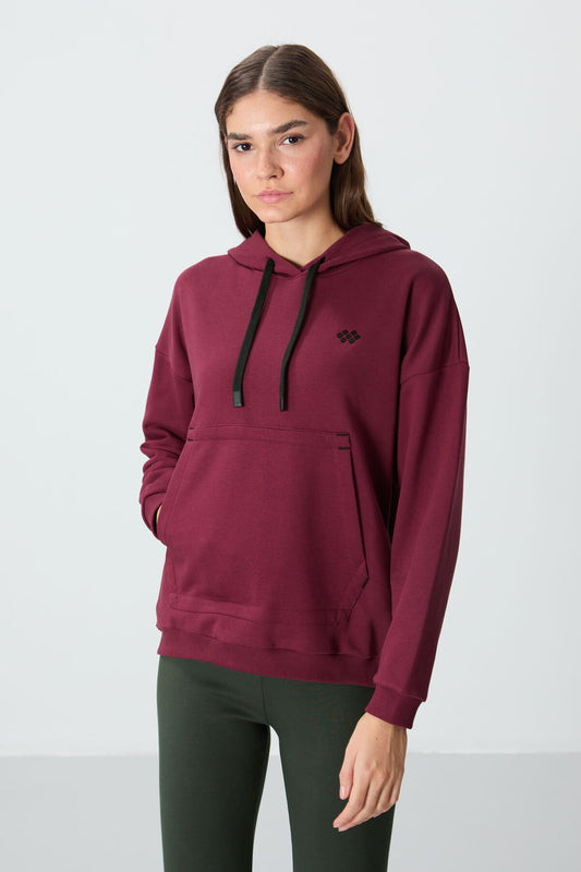 Purple Compact Cotton Thick Smooth Textured Hooded Oversize Fit Women's Sweatshirt - 97291