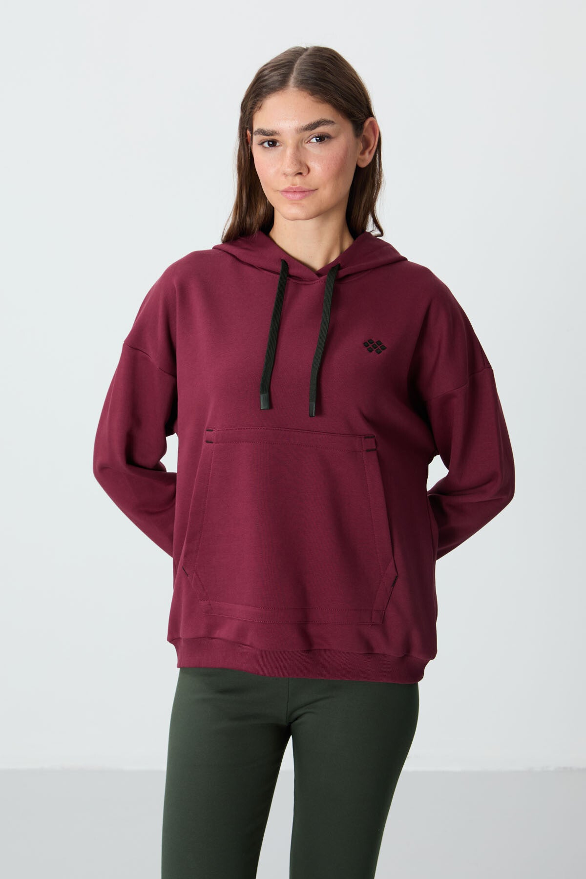 Purple Compact Cotton Thick Smooth Textured Hooded Oversize Fit Women's Sweatshirt - 97291