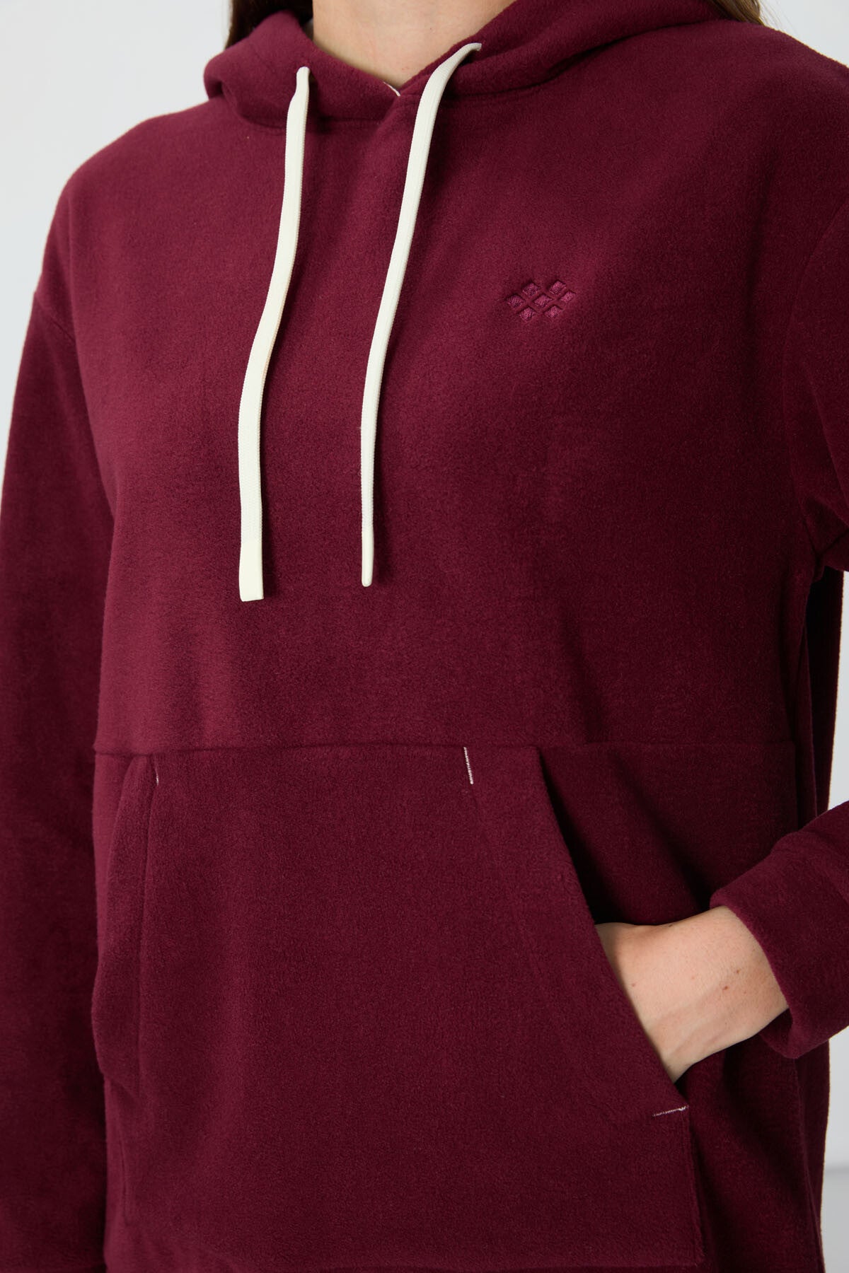 Purple Thick Soft Textured Hooded Oversize Embroidered Fleece Women's Sweatshirt - 97292