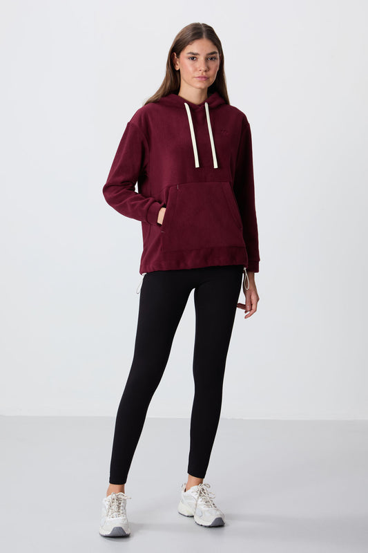 Purple Thick Soft Textured Hooded Oversize Embroidered Fleece Women's Sweatshirt - 97292