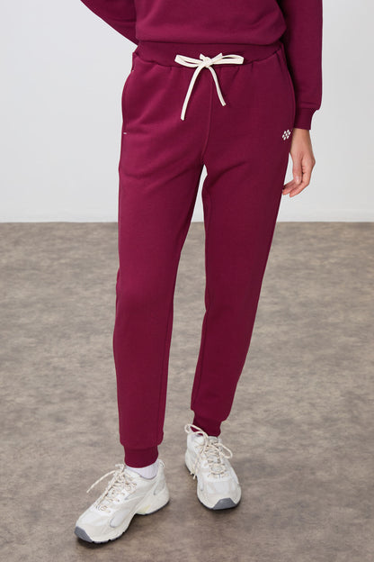 Purple Compact Cotton Thick Smooth Textured O-Collar Oversize Fit Women's Tracksuit Set - 95341