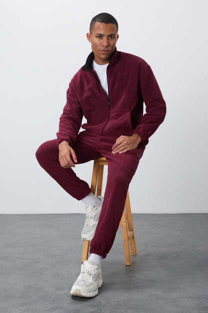 Purple Thick Soft Textured Comfort Fit Embroidered Men's Tracksuit Set - 85269