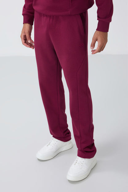Purple Compact Cotton Thick Smooth Textured O Collar Comfort Fit Men's Tracksuit Set -85263