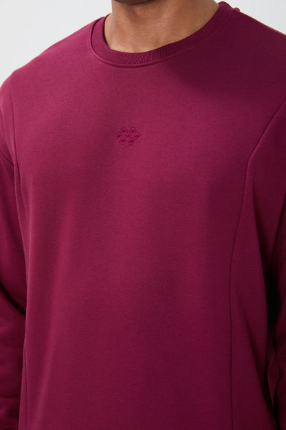 Purple Compact Cotton Thick Smooth Textured O Collar Comfort Fit Men's Tracksuit Set -85263