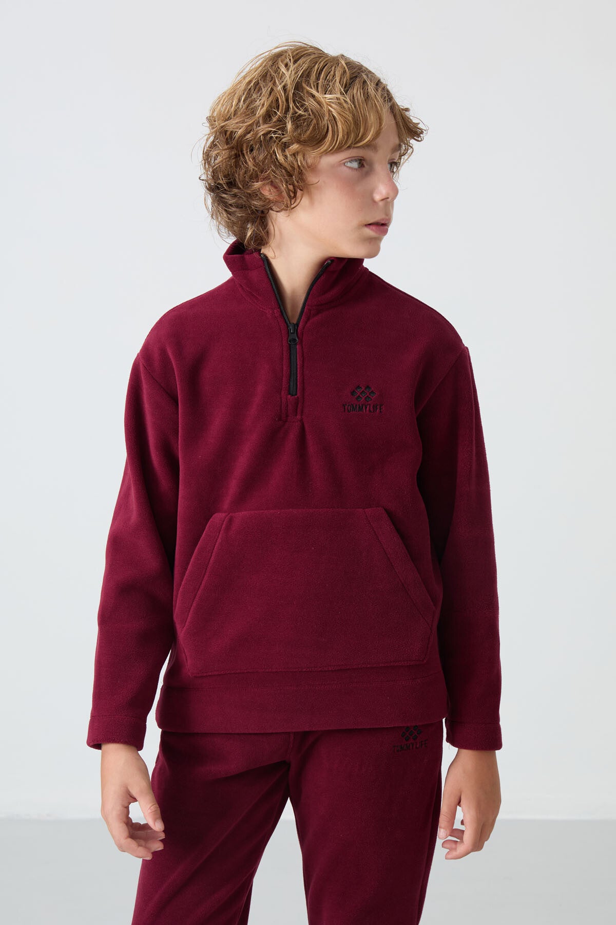 Purple Thick Soft Textured Standard Fit Embroidered Fleece Boys' Tracksuit Set - 11218
