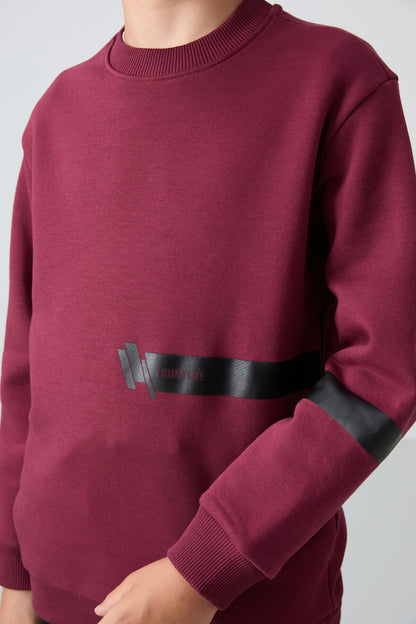 Purple Cotton Thick Fleece-Lined Soft Textured Standard Fit Printed Boys' Sweatshirt - 11238