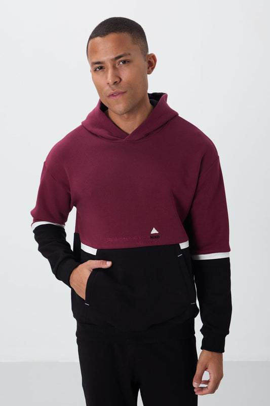 Purple Cotton Thick Fleece-Lined Soft Textured Comfort Fit Embroidered Men's Sweatshirt - 88417