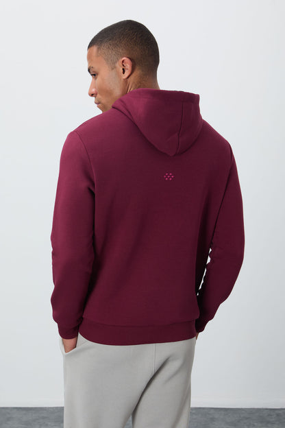 Purple Cotton Thick Fleece-Lined Soft Textured Comfort Fit Embroidered Men's Sweatshirt - 88419