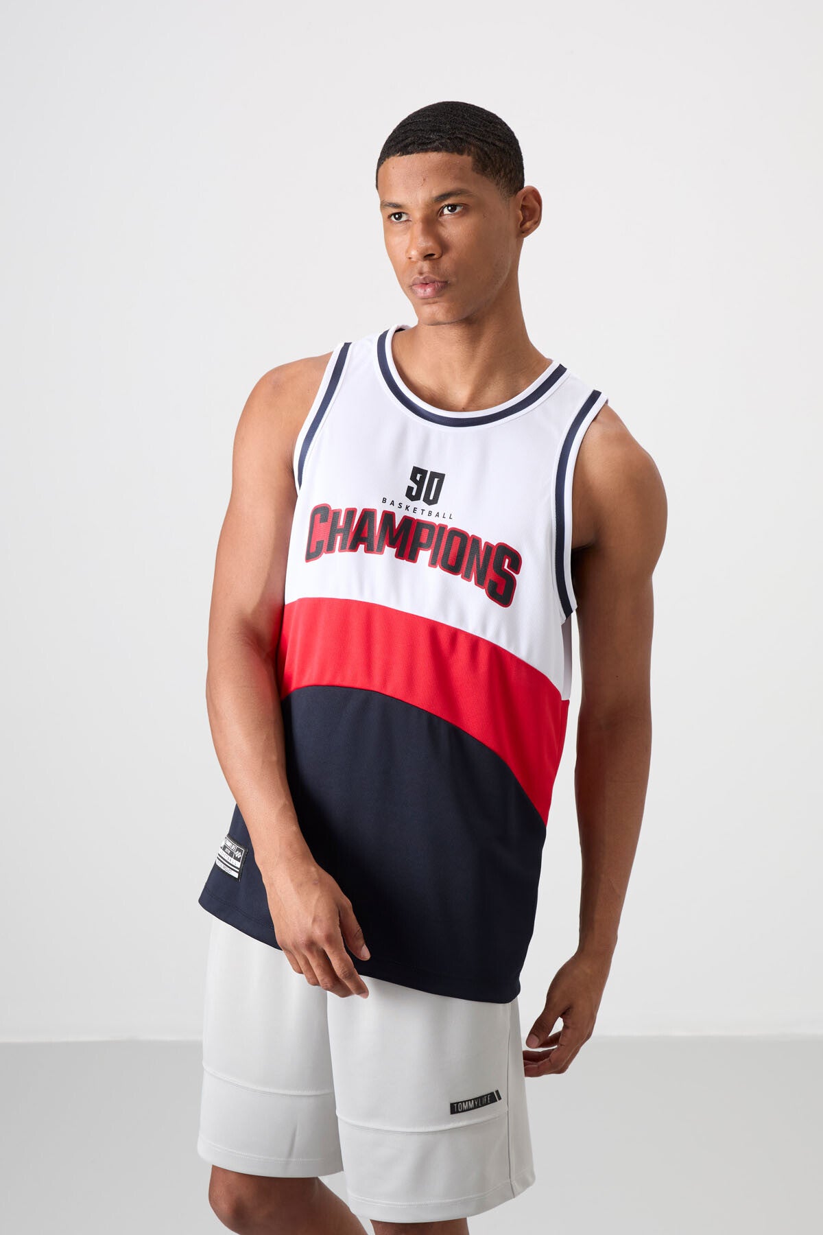 Navy Blue Polyester Breathable Textured Thin Flexible Standard Fit Men's Basketball Singlet - 88395