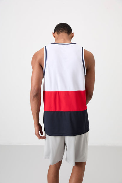 Navy Blue Polyester Breathable Textured Thin Flexible Standard Fit Men's Basketball Singlet - 88395