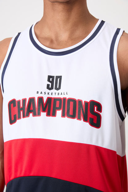 Navy Blue Polyester Breathable Textured Thin Flexible Standard Fit Men's Basketball Singlet - 88395