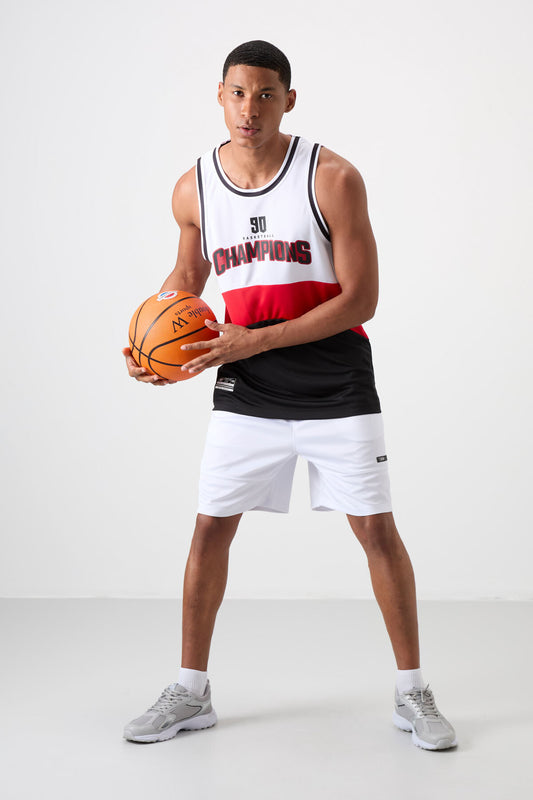 Black Polyester Breathable Textured Thin Flexible Standard Fit Men's Basketball Singlet - 88395