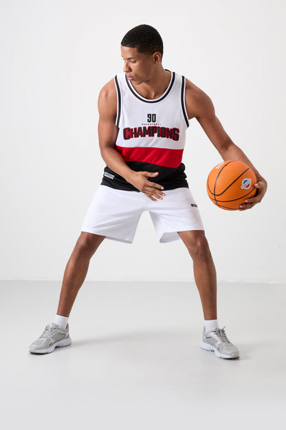 Black Polyester Breathable Textured Thin Flexible Standard Fit Men's Basketball Singlet - 88395