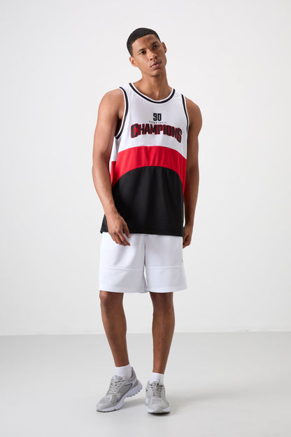 Black Polyester Breathable Textured Thin Flexible Standard Fit Men's Basketball Singlet - 88395