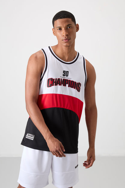 Black Polyester Breathable Textured Thin Flexible Standard Fit Men's Basketball Singlet - 88395