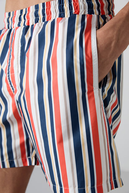 Striped Pattern Quick-Dry Standard Fit Men's Swim Shorts - 81267