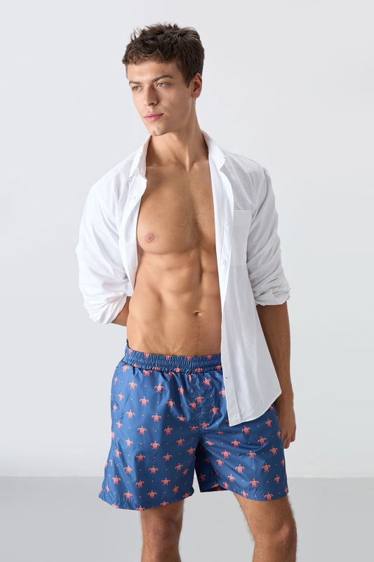 Caretta Patterned Quick-Drying Standard Fit Men's Swim Shorts - 81267
