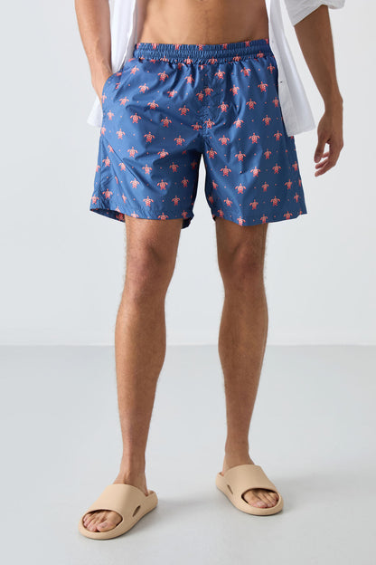 Caretta Patterned Quick-Drying Standard Fit Men's Swim Shorts - 81267
