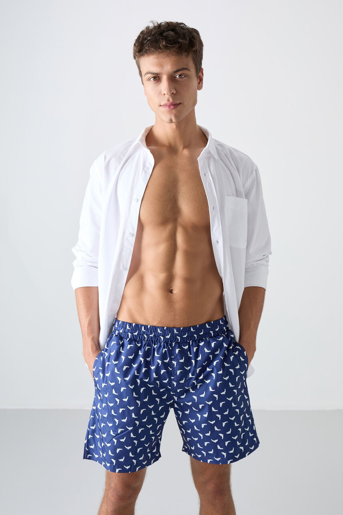 Fish Pattern Quick-Drying Standard Fit Men's Swim Trunks - 81267