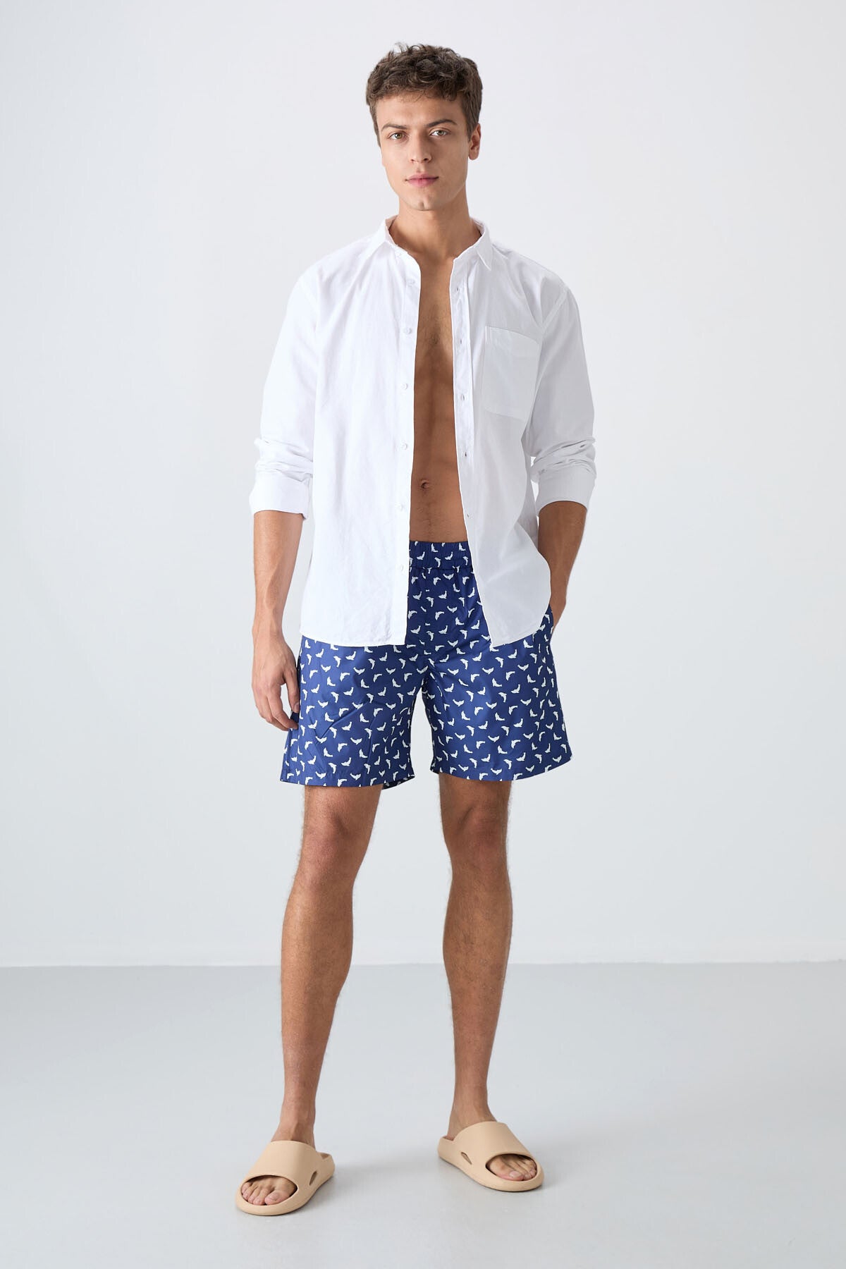 Fish Pattern Quick-Drying Standard Fit Men's Swim Trunks - 81267