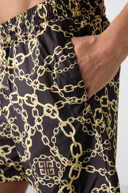 Chain Pattern Quick-Drying Standard Fit Men's Swim Shorts - 81267