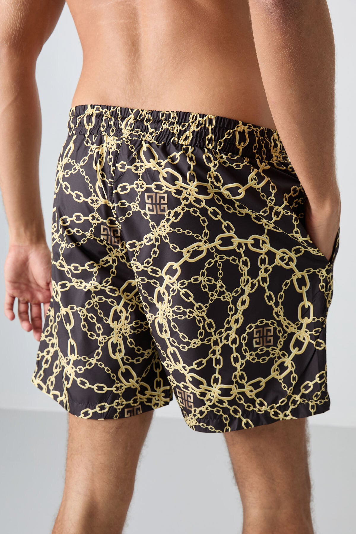Chain Pattern Quick-Drying Standard Fit Men's Swim Shorts - 81267