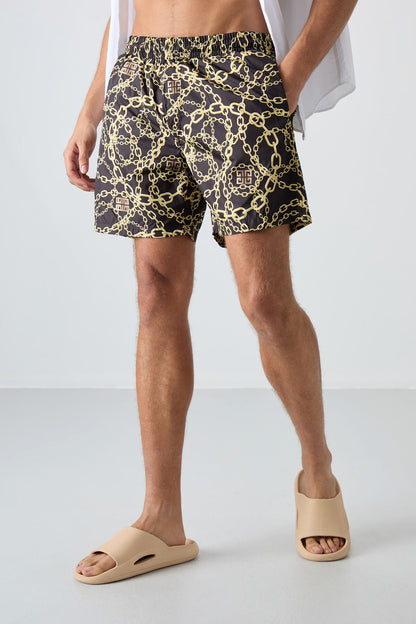 Chain Pattern Quick-Drying Standard Fit Men's Swim Shorts - 81267