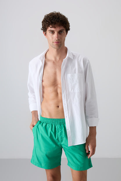 Green Quick-Dry Standard Fit Men's Swim Shorts - 81237