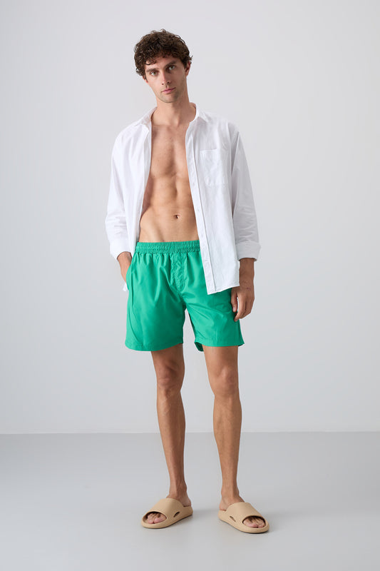 Green Quick-Dry Standard Fit Men's Swim Shorts - 81237