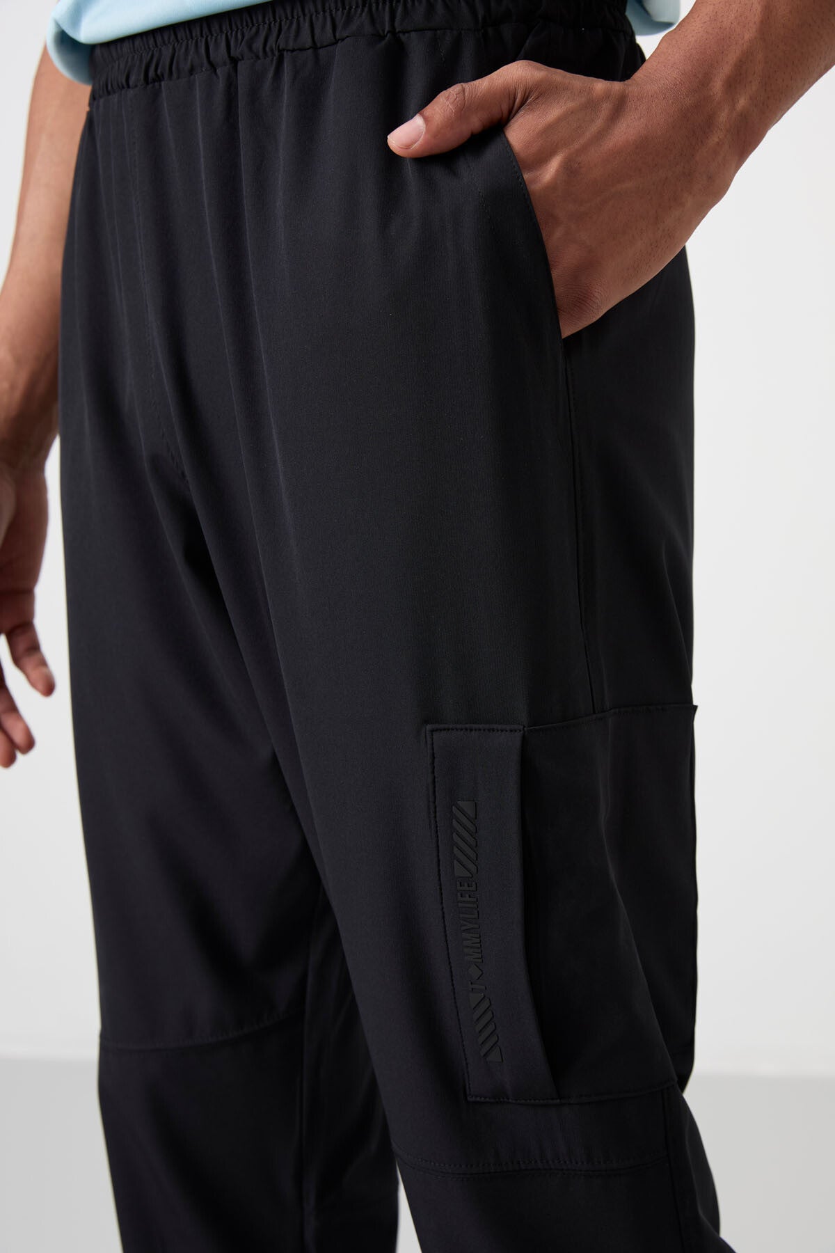 Black Polyester Thin Soft Comfort Fit Men's Tracksuit Bottom - 82120