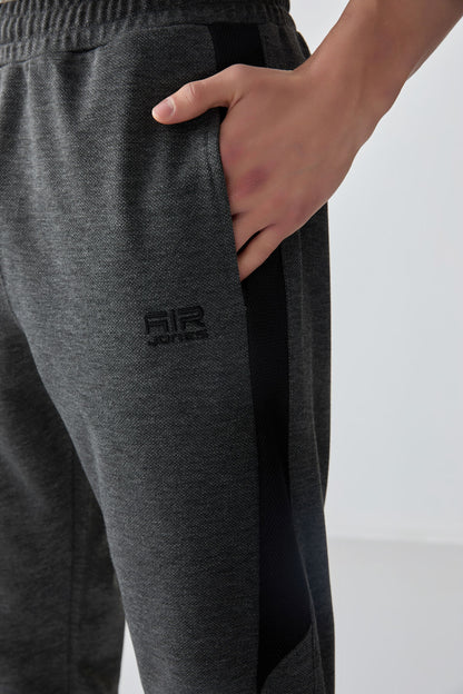 Melange Anthracite Textured Surface Standard Fit Embroidered Men's Tracksuit Bottom - 82126
