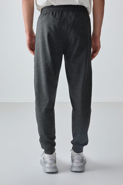 Melange Anthracite Textured Surface Standard Fit Embroidered Men's Tracksuit Bottom - 82126