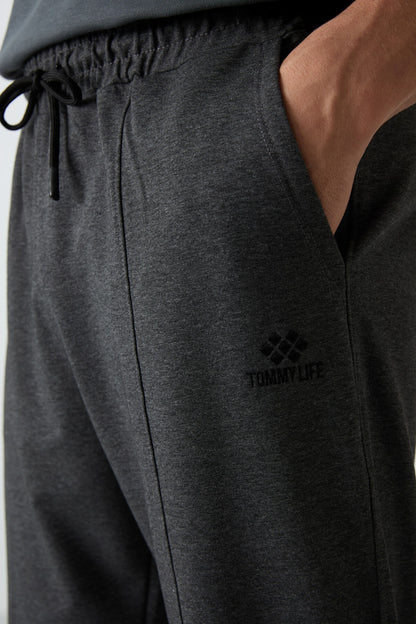 Melange Cotton Soft Textured Comfort Fit Embroidered Men's Jogger - 82123
