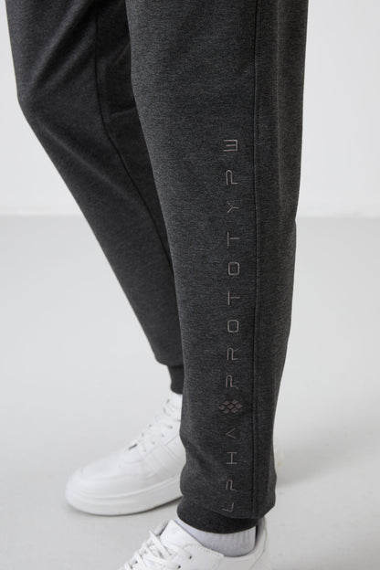 Anthracite Melange Cotton Soft Textured Standard Fit Embroidered Men's Tracksuit Bottom - 82133