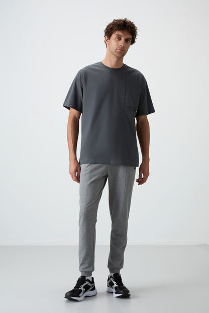 Grey Melange Cotton Soft Textured Comfort Fit Embroidered Men's Jogger - 82123
