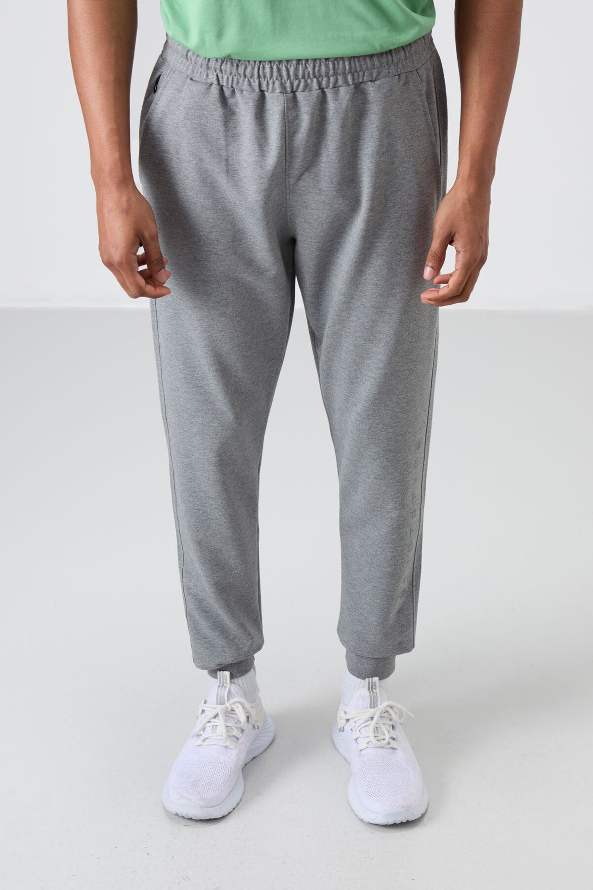 Grey Melange Cotton Soft Textured Standard Fit Embroidered Men's Tracksuit Bottom - 82133
