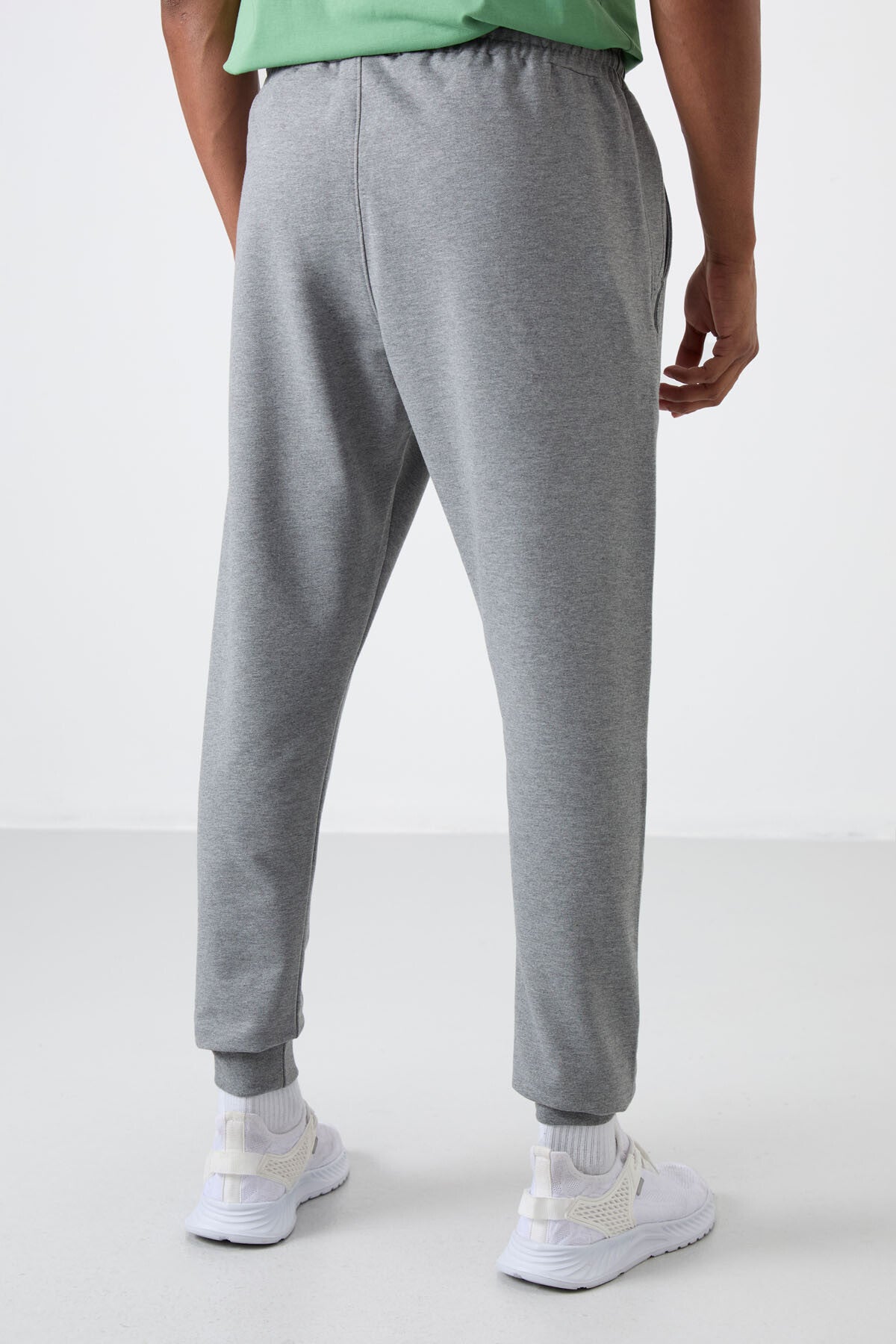 Grey Melange Cotton Soft Textured Standard Fit Embroidered Men's Tracksuit Bottom - 82133