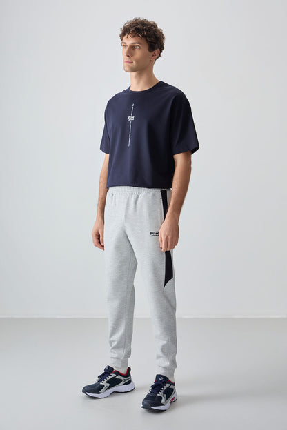 Grey Surface Textured Standard Fit Embroidered Men's Tracksuit Bottom - 82126