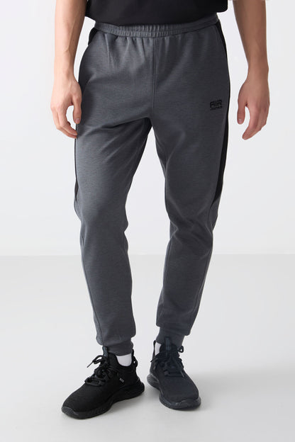 Dark Grey Textured Surface Standard Fit Embroidered Men's Tracksuit Bottom - 82126