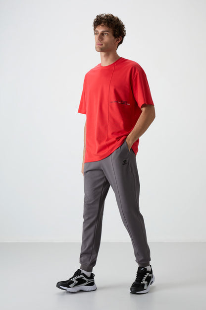 Dark Grey Cotton Soft Textured Comfort Fit Embroidered Men's Jogger - 82123